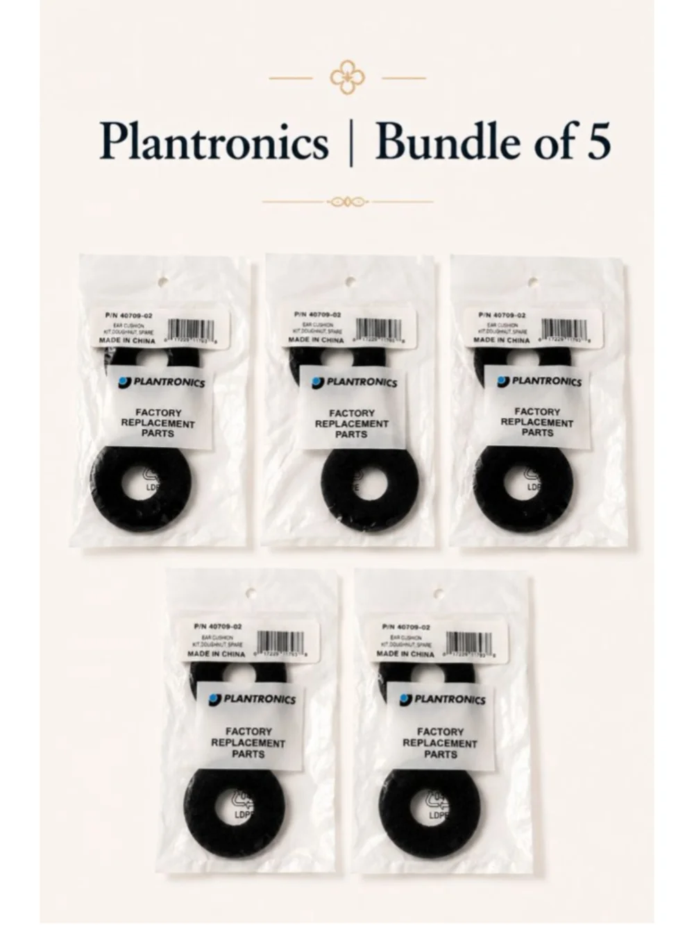 Plantronics 40709-02 Ear Cushion Replacement Kit Bundle of 5 New OEM Headset